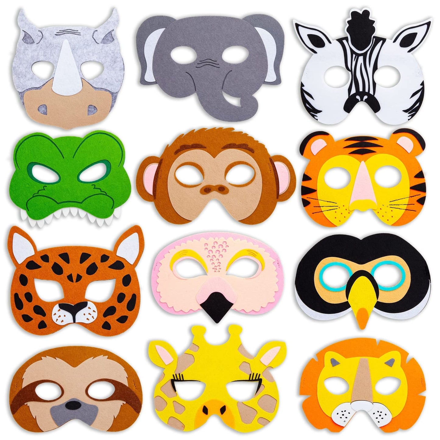 BLUE PANDA Animal Masks for Kids – 12 Pack Felt Jungle Masks (7x7.2 in), Multicolor