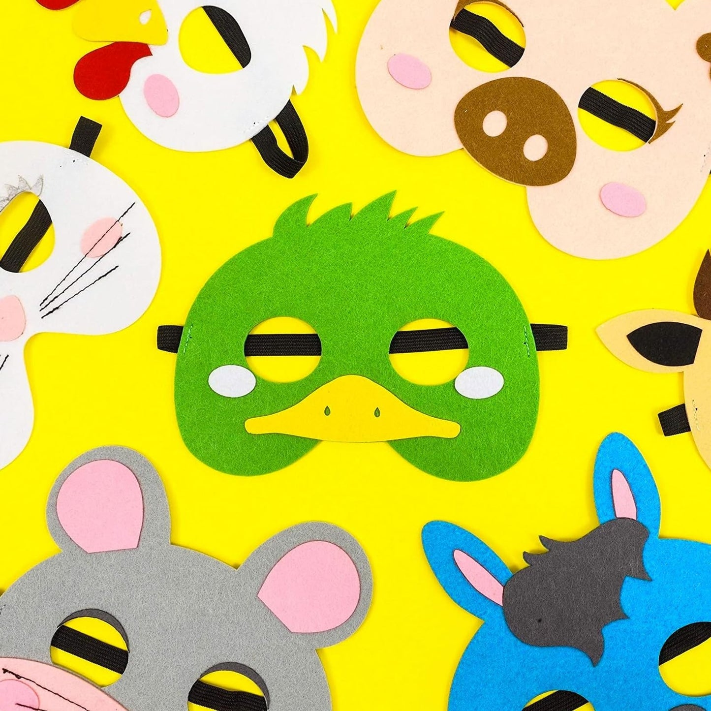 BLUE PANDA 12 Pack Felt Farm Animal Masks for Kids – Dress Up & Pretend Play (7x7 in)