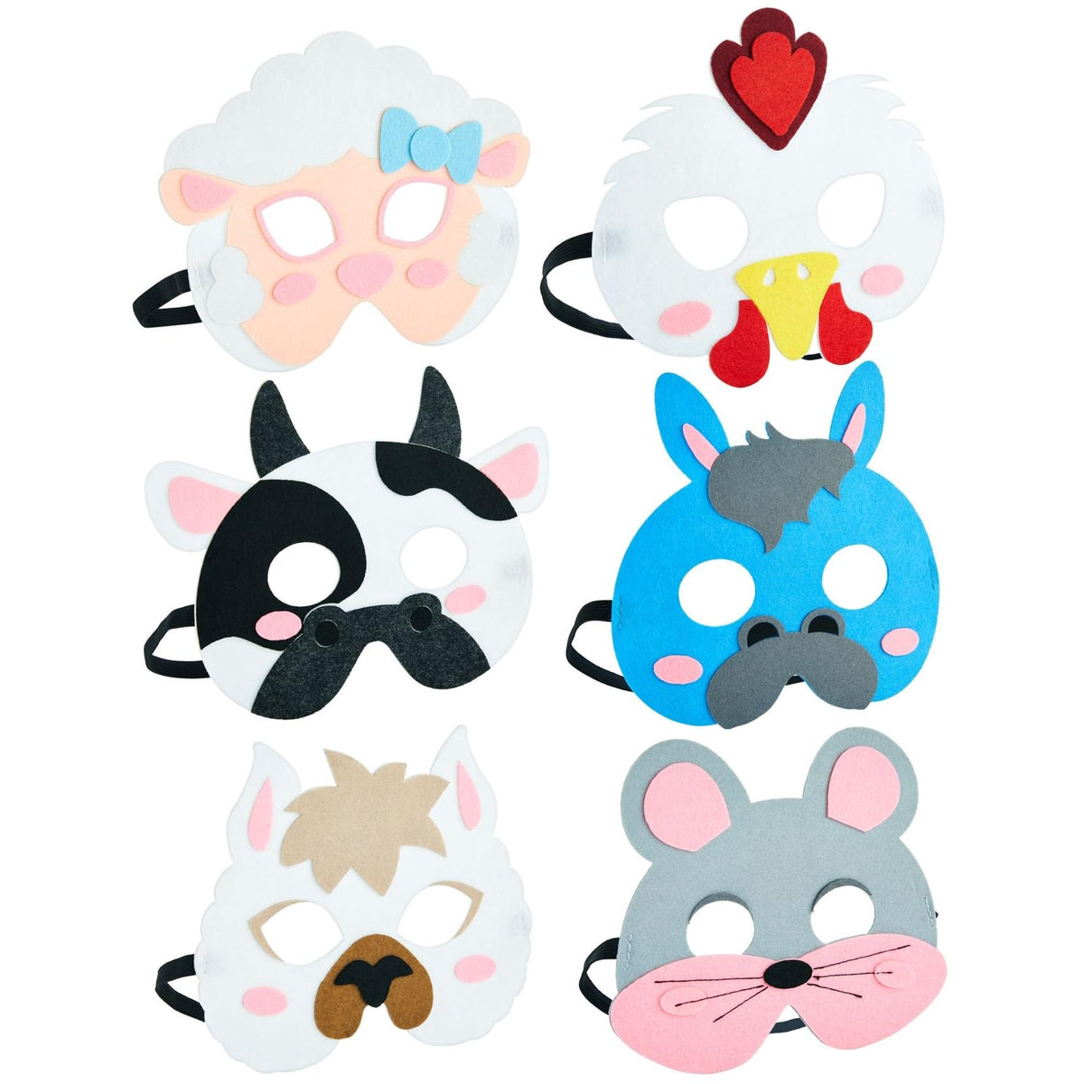BLUE PANDA 12 Pack Felt Farm Animal Masks for Kids – Dress Up & Pretend Play (7x7 in)