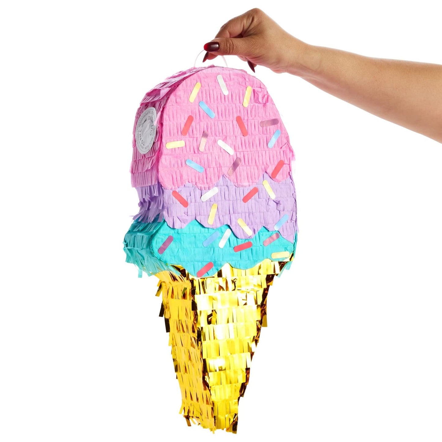 BLUE PANDA Ice Cream Pinata – Birthday Party Decoration & Favors (Small, 16.4 x 7.6 x 2.9 in, Pink/Blue/Yellow)