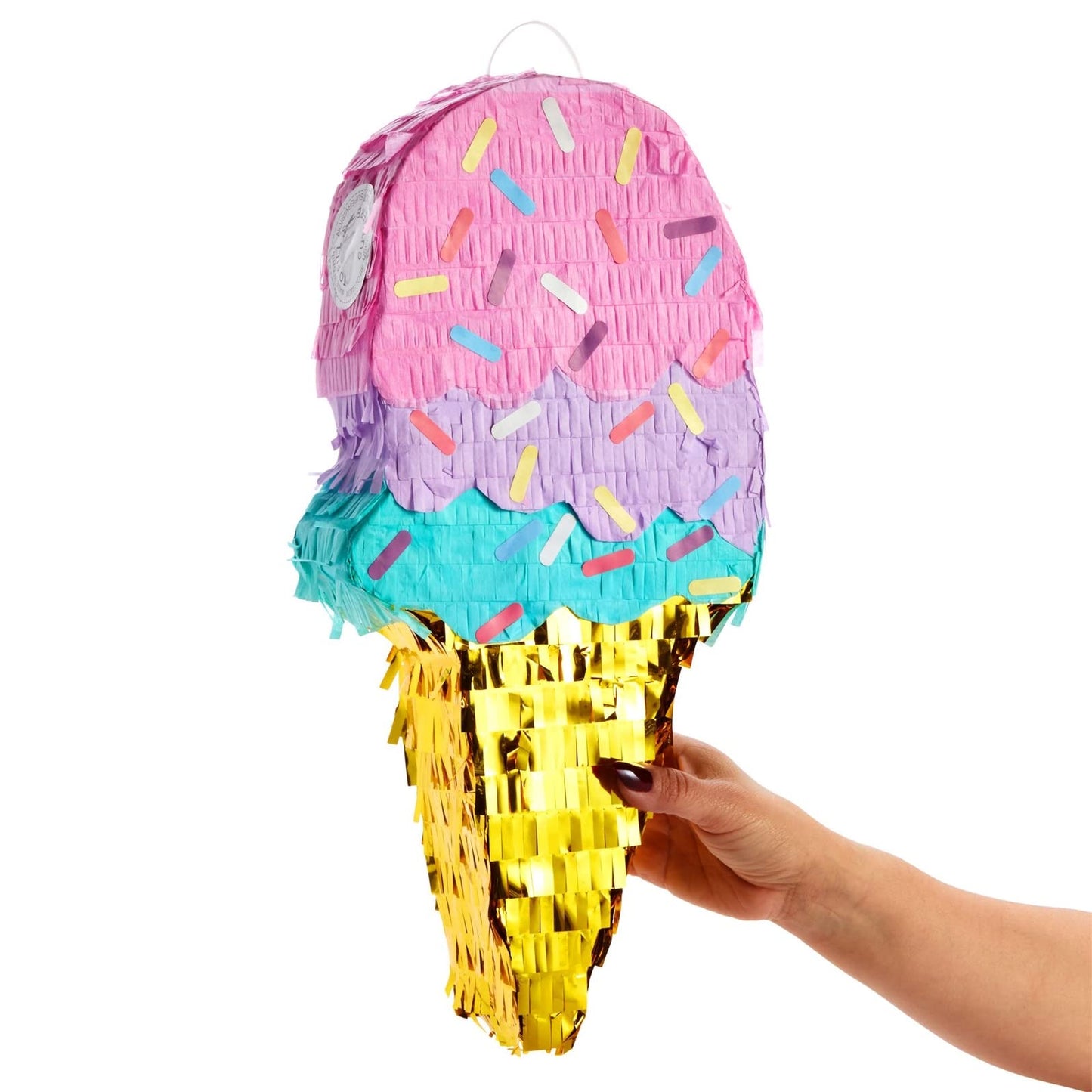 BLUE PANDA Ice Cream Pinata – Birthday Party Decoration & Favors (Small, 16.4 x 7.6 x 2.9 in, Pink/Blue/Yellow)
