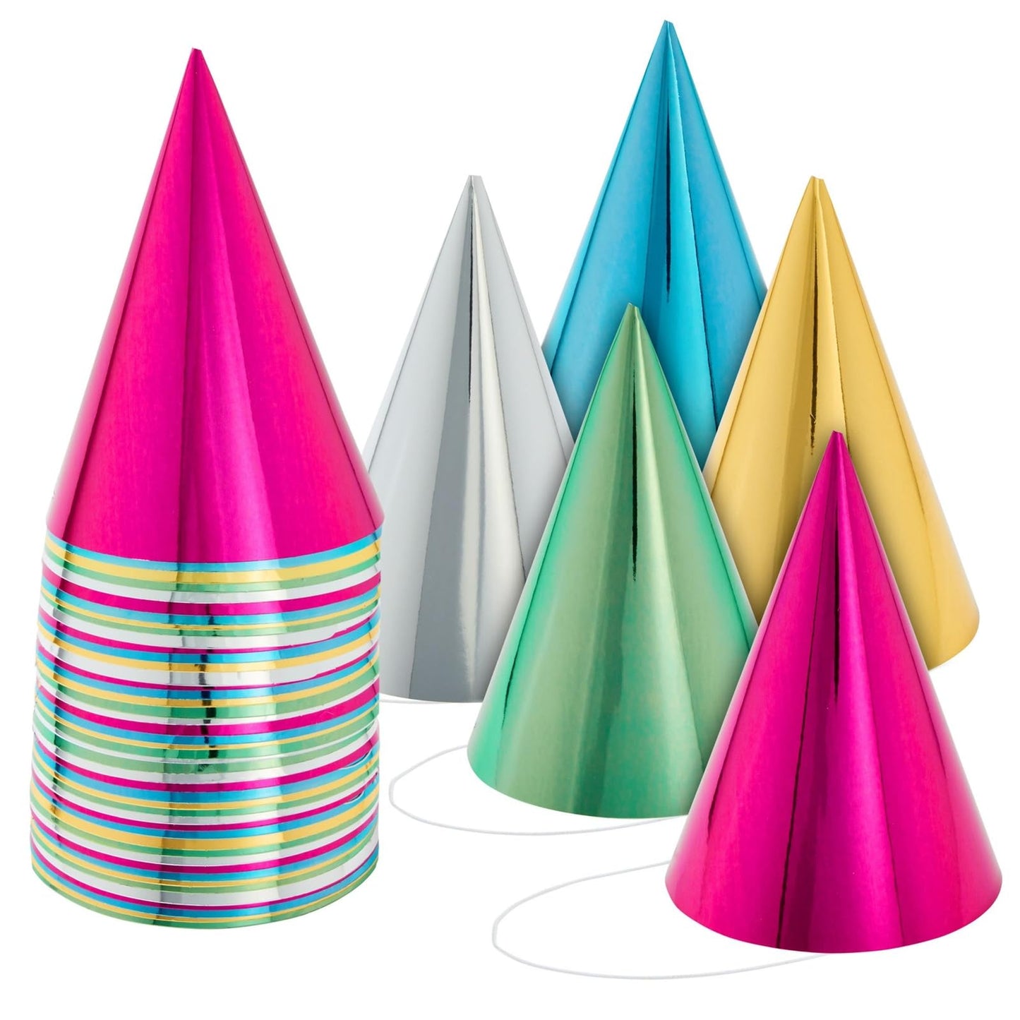 BLUE PANDA Party Hats – 50 Pack Metallic Cone Hats for Kids & Adults