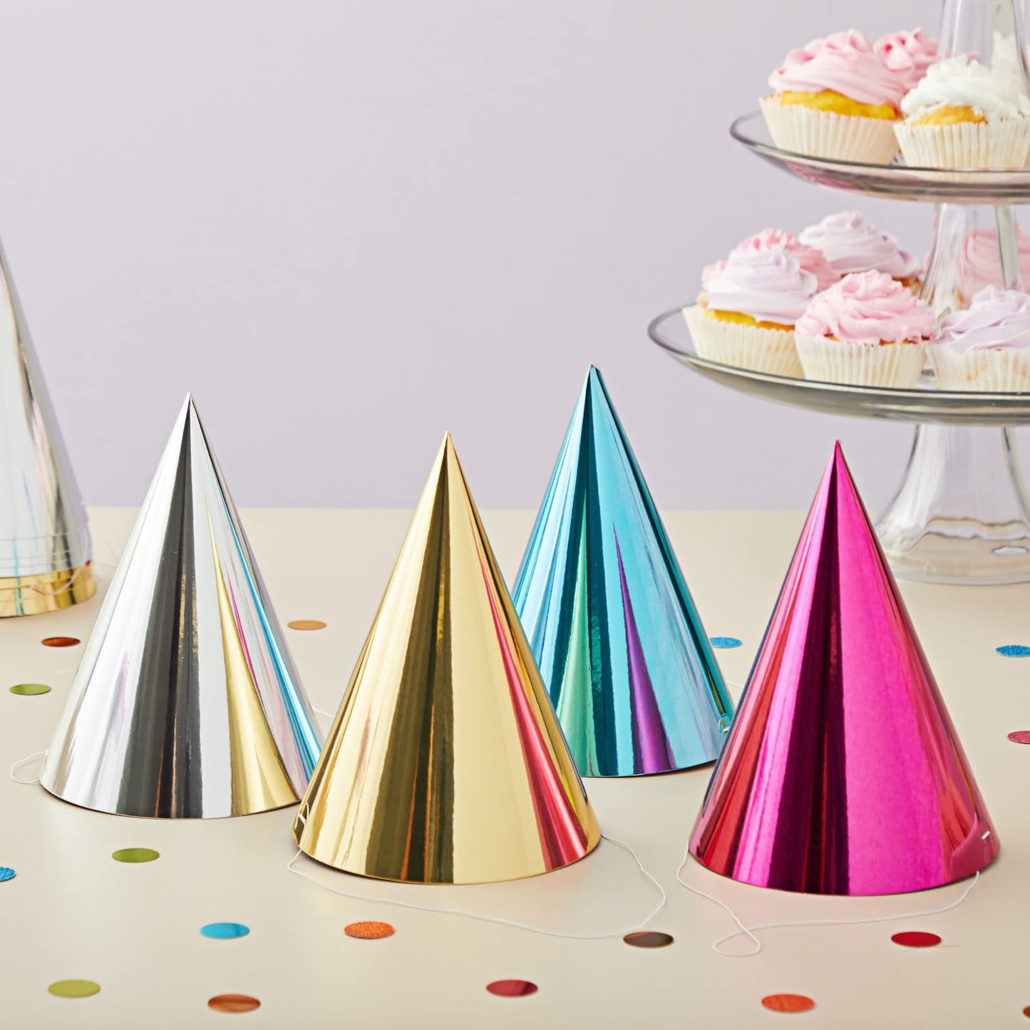 BLUE PANDA Party Hats – 50 Pack Metallic Cone Hats for Kids & Adults