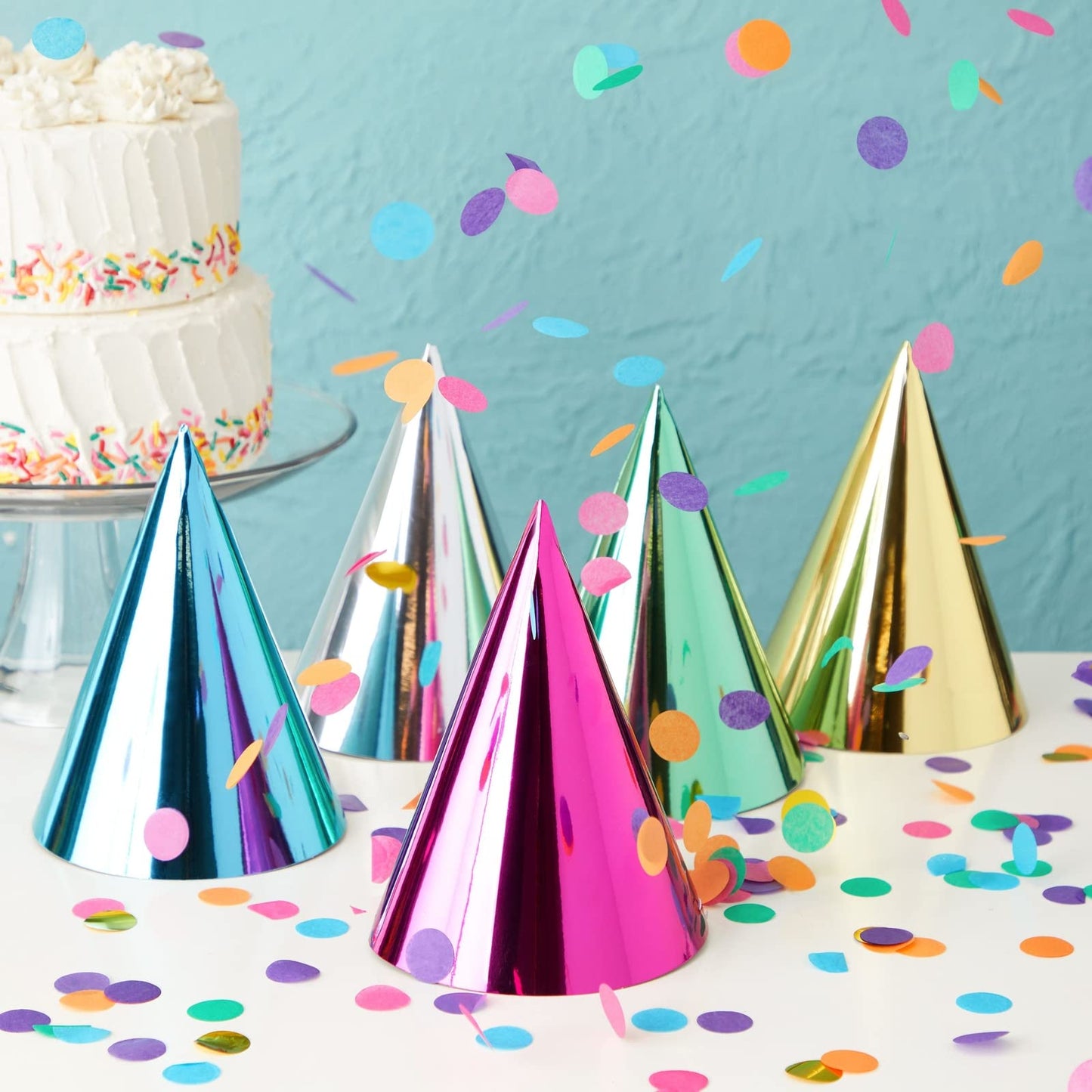 BLUE PANDA Party Hats – 50 Pack Metallic Cone Hats for Kids & Adults