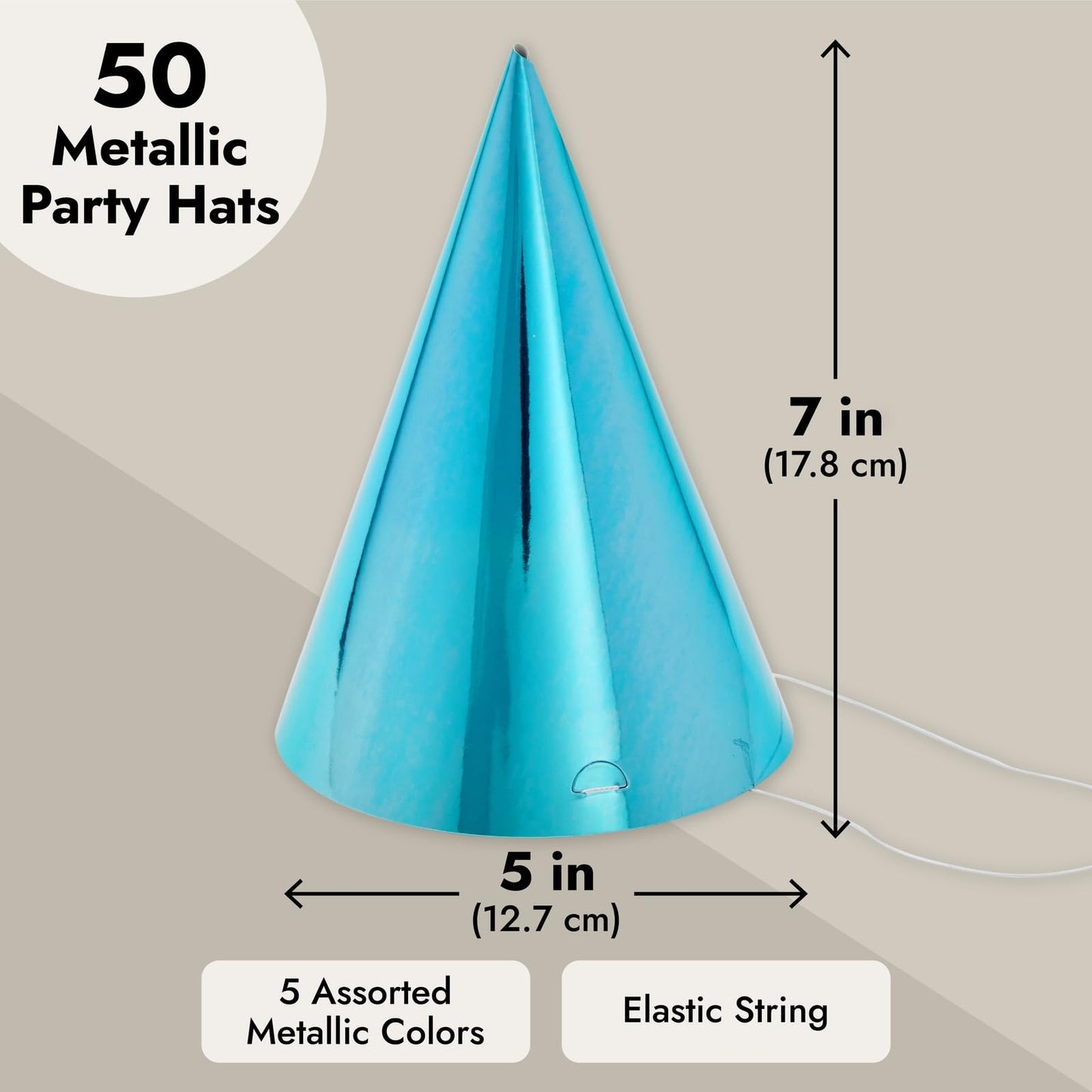 BLUE PANDA Party Hats – 50 Pack Metallic Cone Hats for Kids & Adults