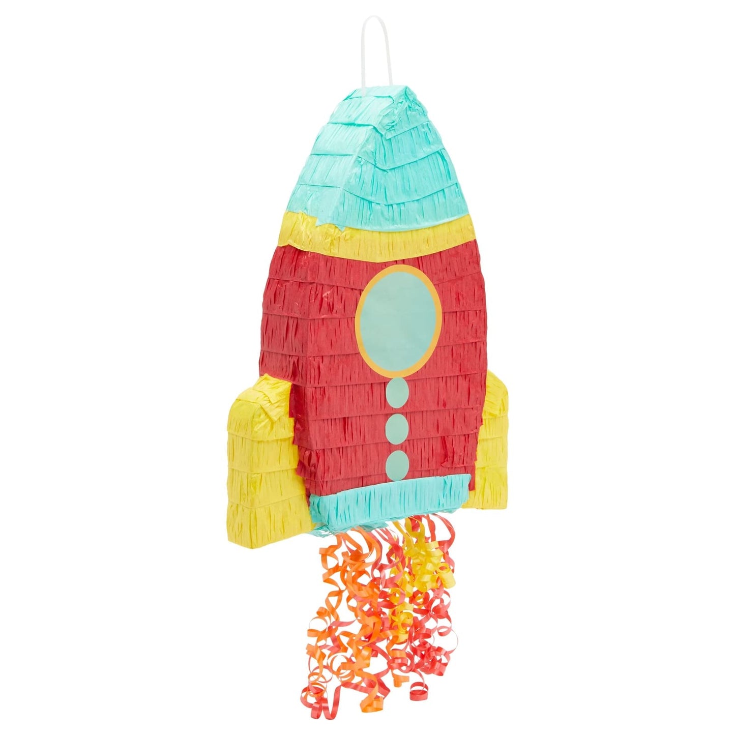BLUE PANDA Rocket Ship Pull String Pinata – Space Birthday Decorations, 16.5 x 12.5 x 3 in, Red