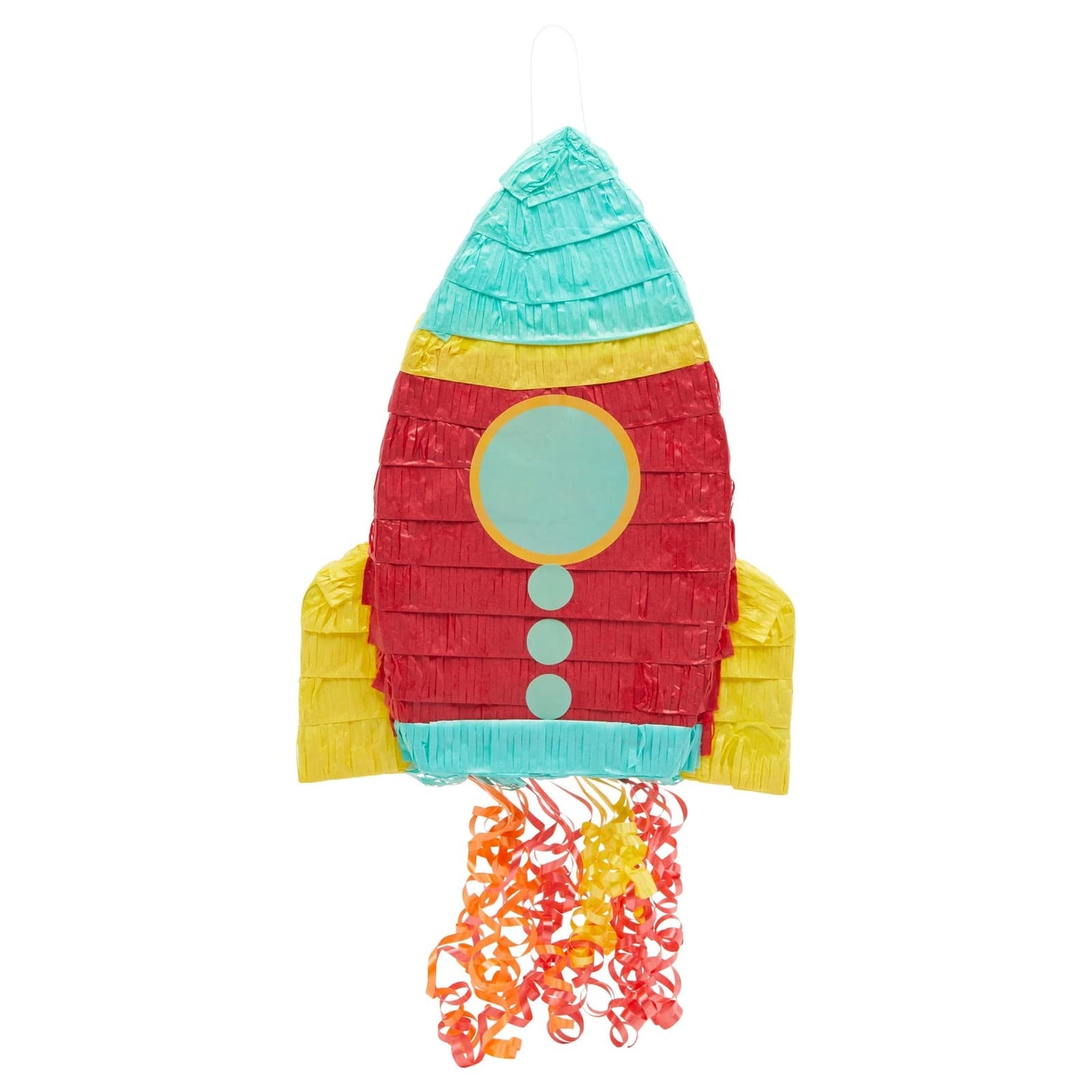 BLUE PANDA Rocket Ship Pull String Pinata – Space Birthday Decorations, 16.5 x 12.5 x 3 in, Red