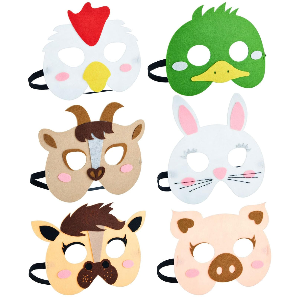 BLUE PANDA 12 Pack Felt Farm Animal Masks for Kids – Dress Up & Pretend Play (7x7 in)