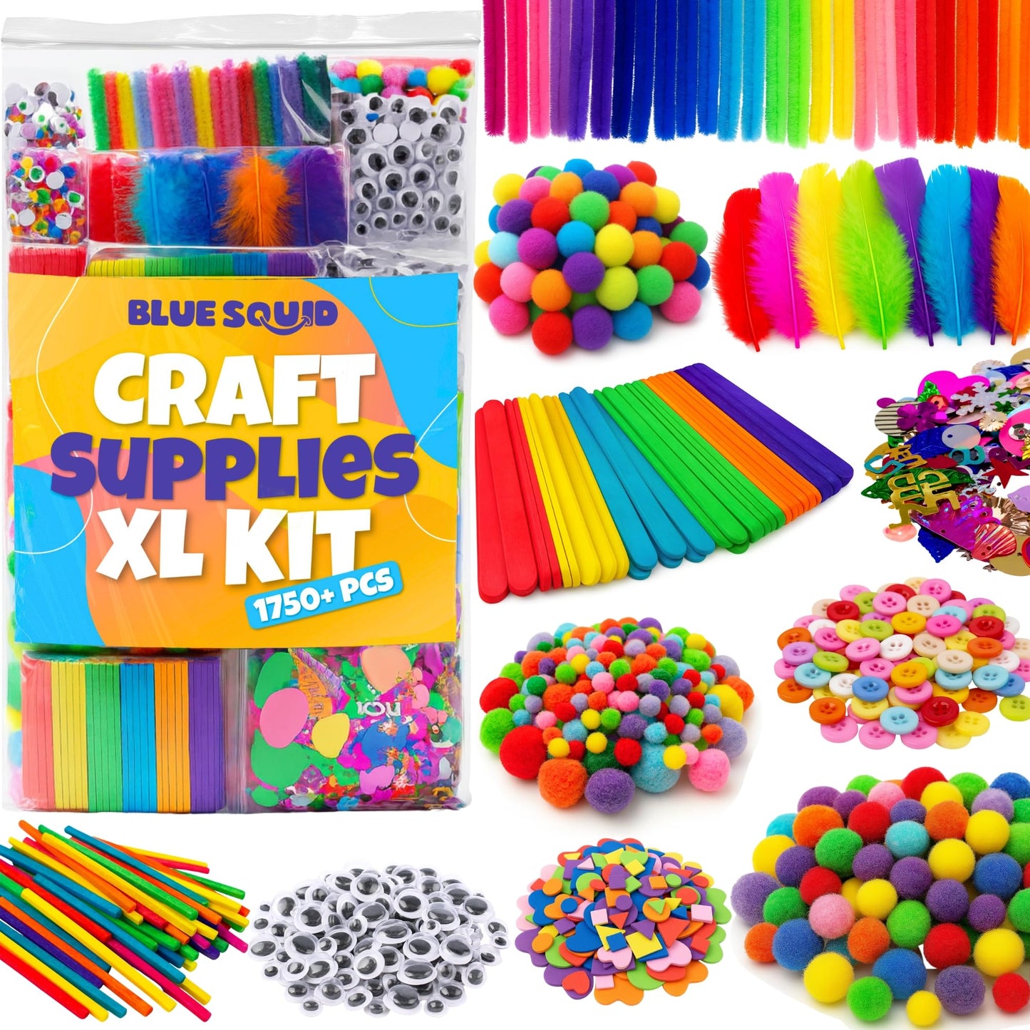 Blue Squid 1750+ Piece Craft Kit for Kids 4-9 | Arts & Crafts Toys