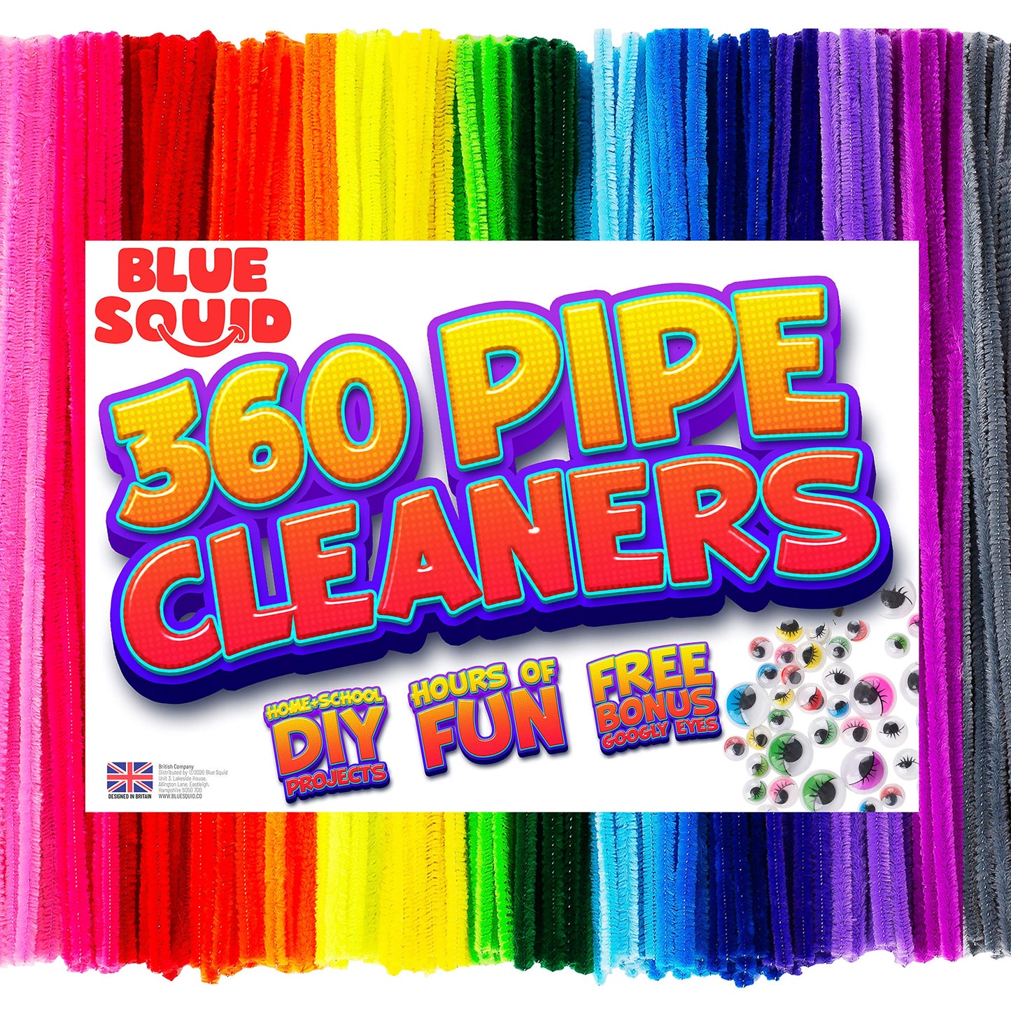 Blue Squid Chenille Stems Pipe Cleaners – 460-Piece Craft Pack with 360 Large Stems & 100 Googly Eyes