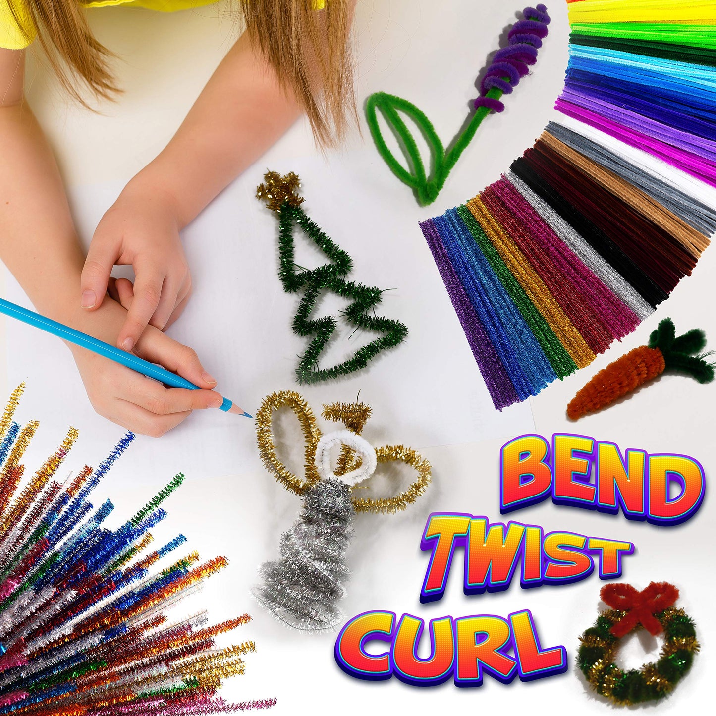 Blue Squid Chenille Stems Pipe Cleaners – 460-Piece Craft Pack with 360 Large Stems & 100 Googly Eyes