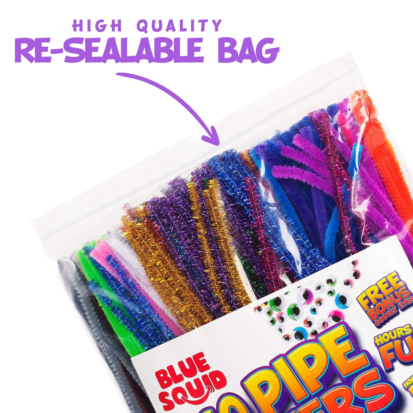 Blue Squid Chenille Stems Pipe Cleaners – 460-Piece Craft Pack with 360 Large Stems & 100 Googly Eyes
