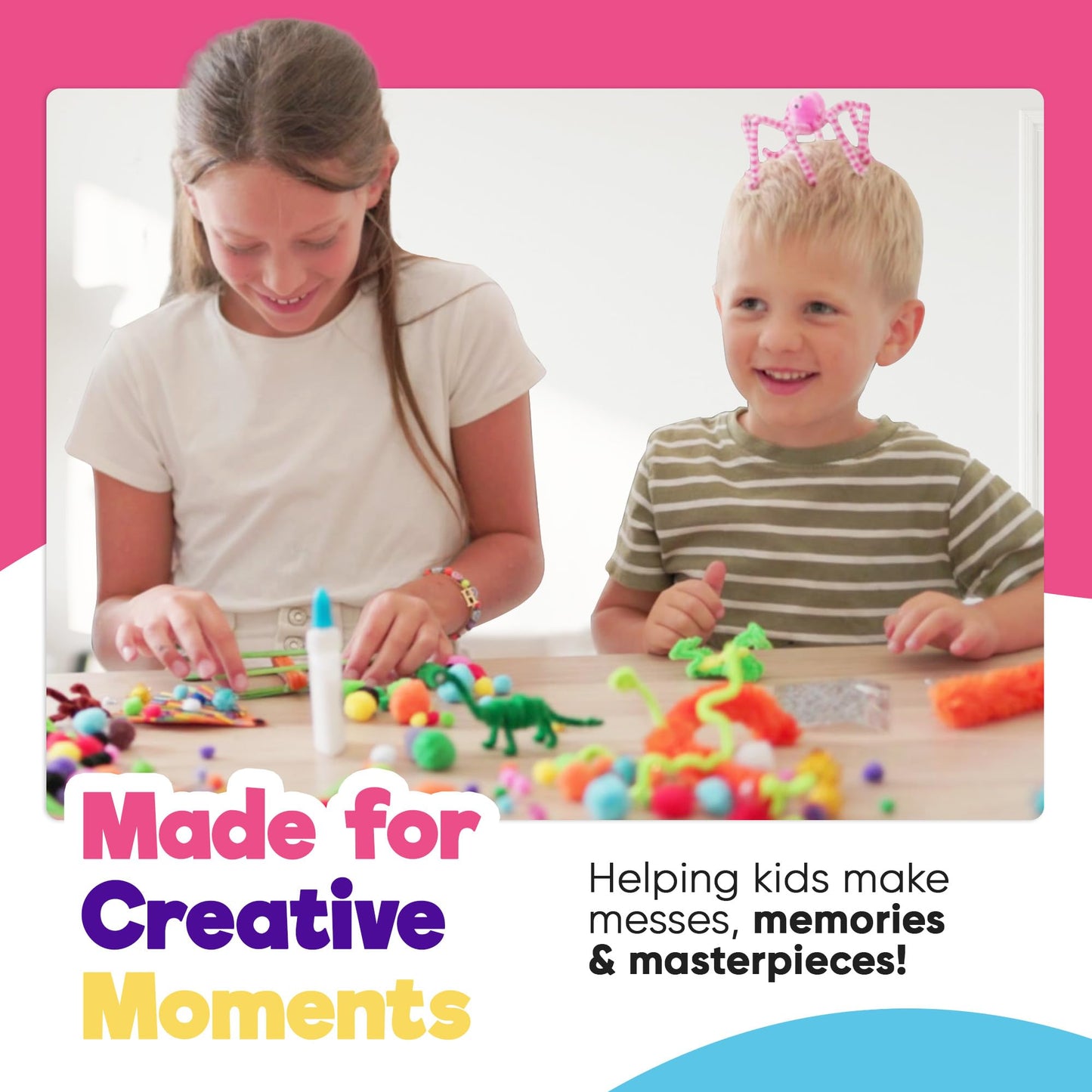 Blue Squid Pink Arts & Crafts Box – 2800+ Pieces Deluxe Craft Kit (2 Drawers, 18 Compartments)