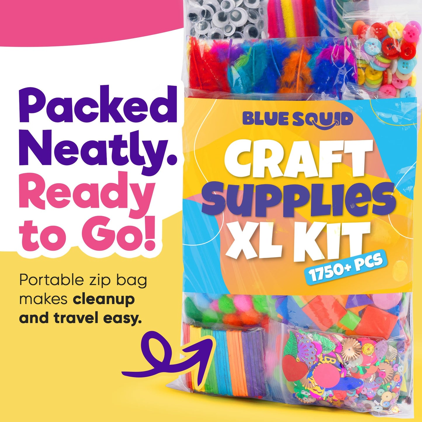 Blue Squid 1750+ Piece Craft Kit for Kids 4-9 | Arts & Crafts Toys
