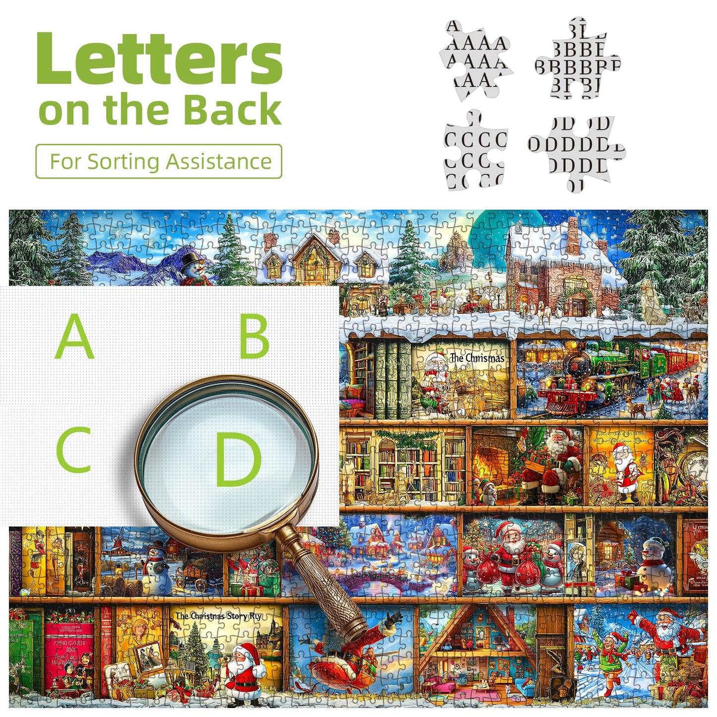 Blueforest Christmas Jigsaw Puzzle for Adults – 1000-Piece Book Library with Lettered Back and Bonus Poster