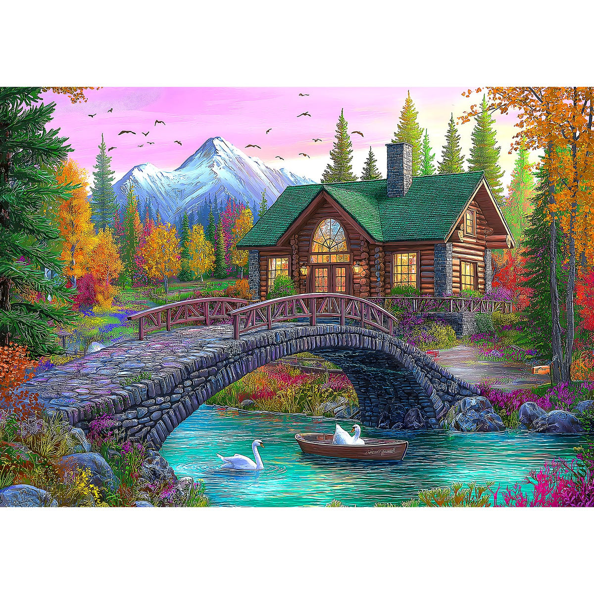 Blueforest 1000-Piece Jigsaw Puzzle for Adults | Stone Bridge Landscape, Autumn Valley & Mountains | 27.5x19.7 in