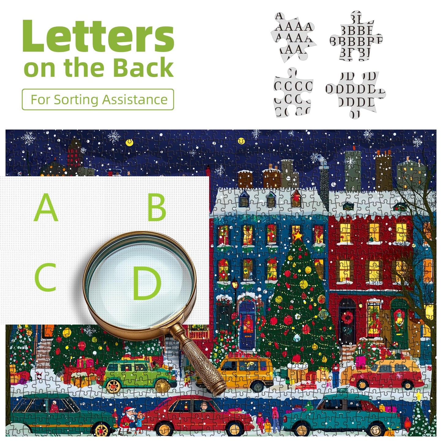Blueforest Christmas Winter 1000-Piece Jigsaw Puzzle with Back-Letter Guides – Snow City Scene