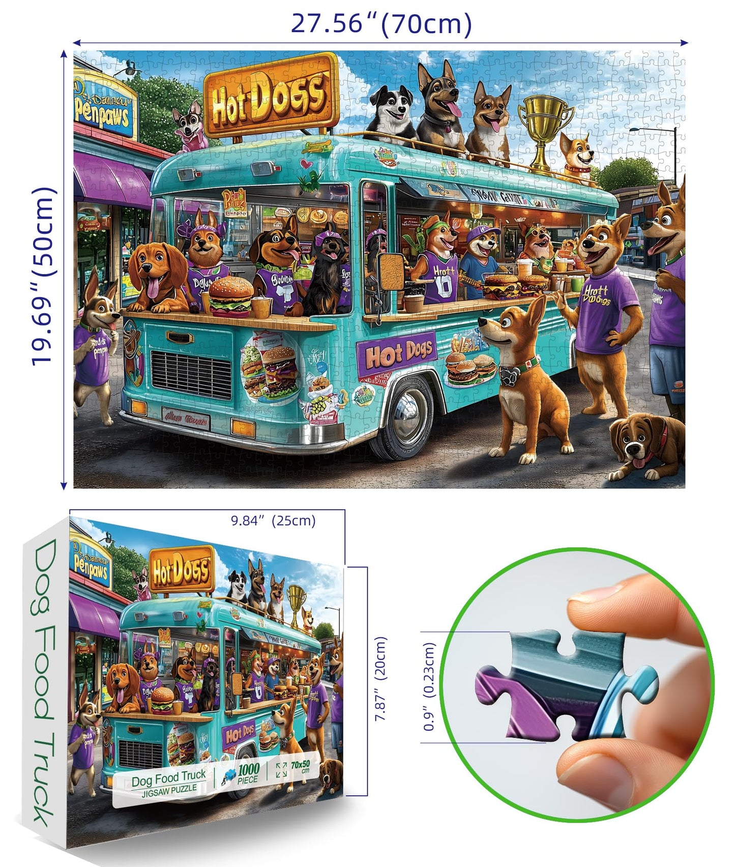 Blueforest 1000-Piece Jigsaw Puzzle for Adults – Cartoon Dogs Food Truck Adventure (27.5 x 19.7 in)
