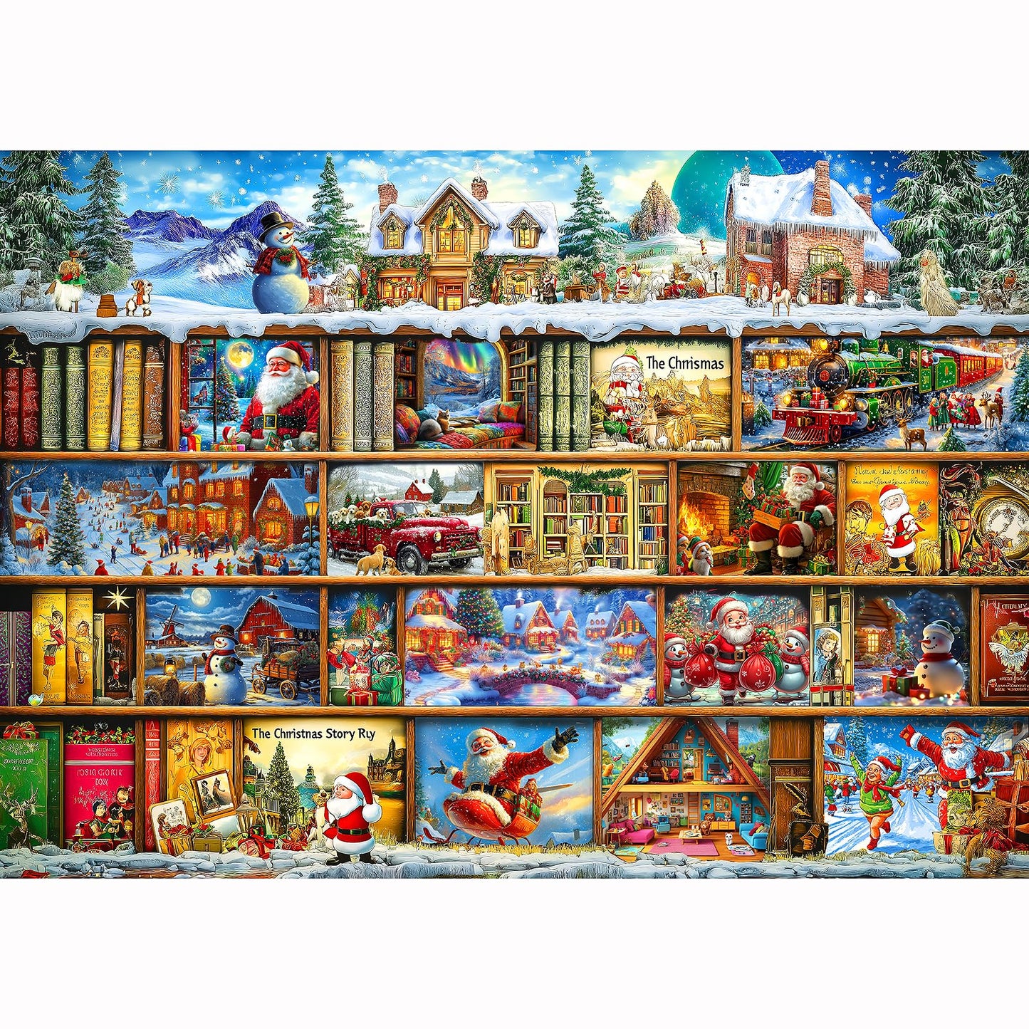 Blueforest Christmas Jigsaw Puzzle for Adults – 1000-Piece Book Library with Lettered Back and Bonus Poster