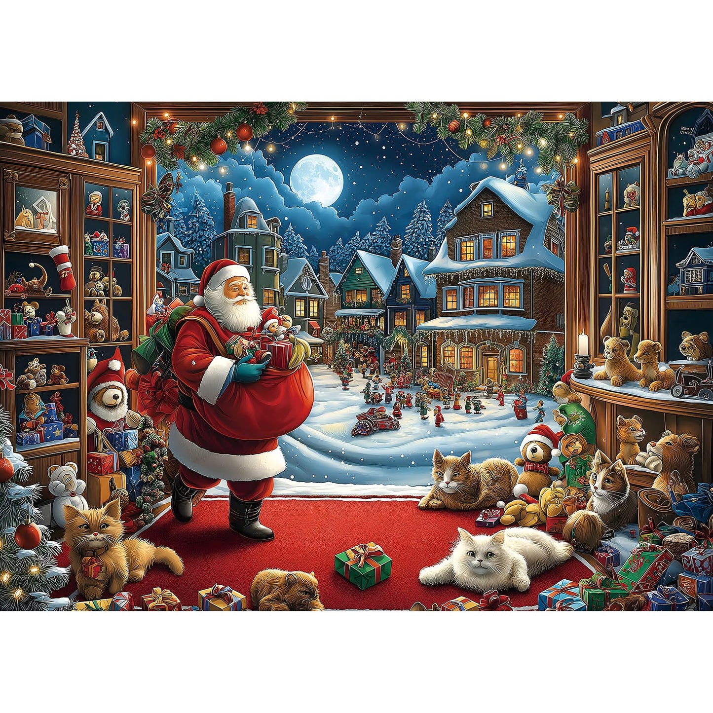 Blueforest Christmas 1000-Piece Jigsaw Puzzle for Adults – Large 27.5x19.7 in Holiday Scene with Santa & Snowy Village