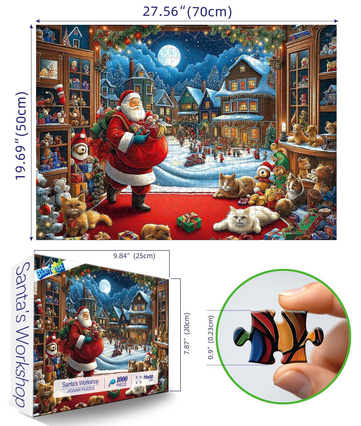 Blueforest Christmas 1000-Piece Jigsaw Puzzle for Adults – Large 27.5x19.7 in Holiday Scene with Santa & Snowy Village