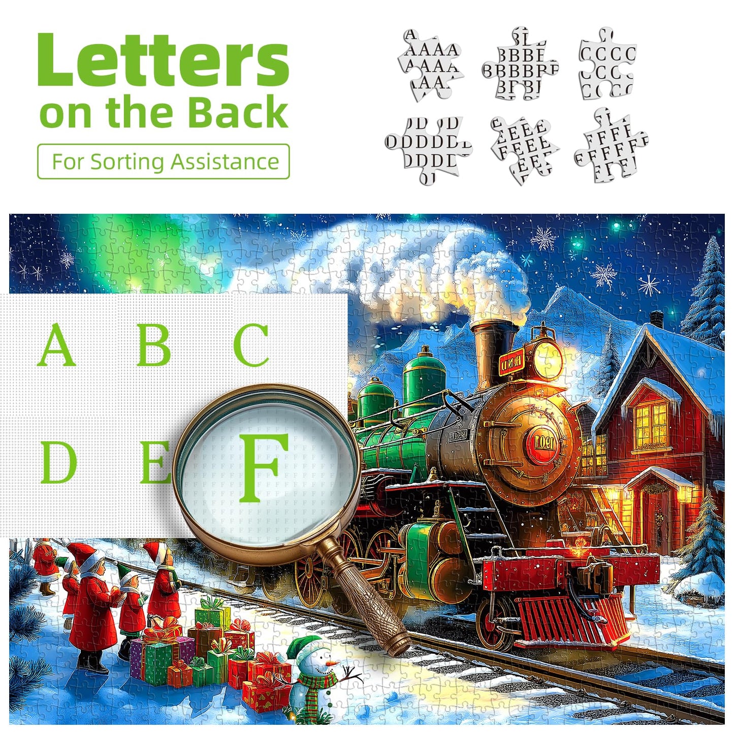 Blueforest Christmas 1000-Piece Puzzle for Adults – 27.5x19.7 Inches, Aurora & Santa Train