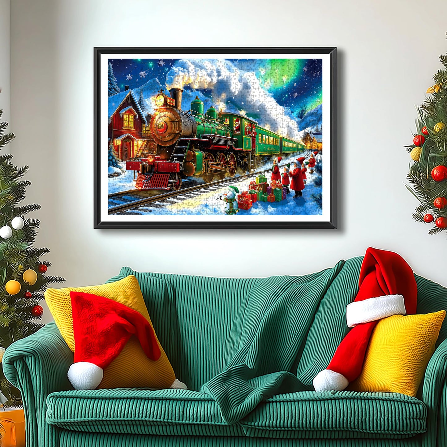 Blueforest Christmas 1000-Piece Puzzle for Adults – 27.5x19.7 Inches, Aurora & Santa Train