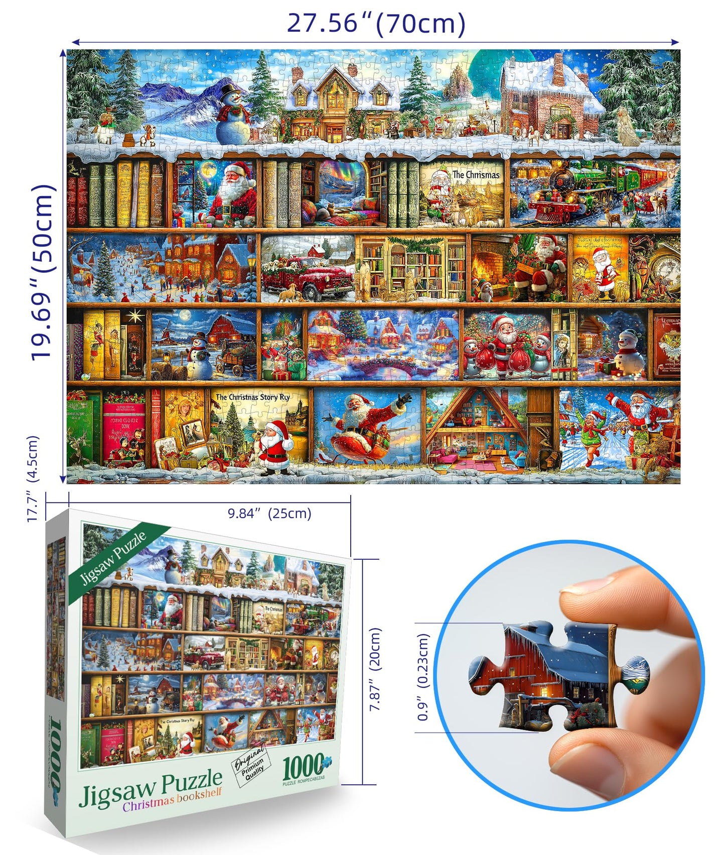 Blueforest Christmas Jigsaw Puzzle for Adults – 1000-Piece Book Library with Lettered Back and Bonus Poster