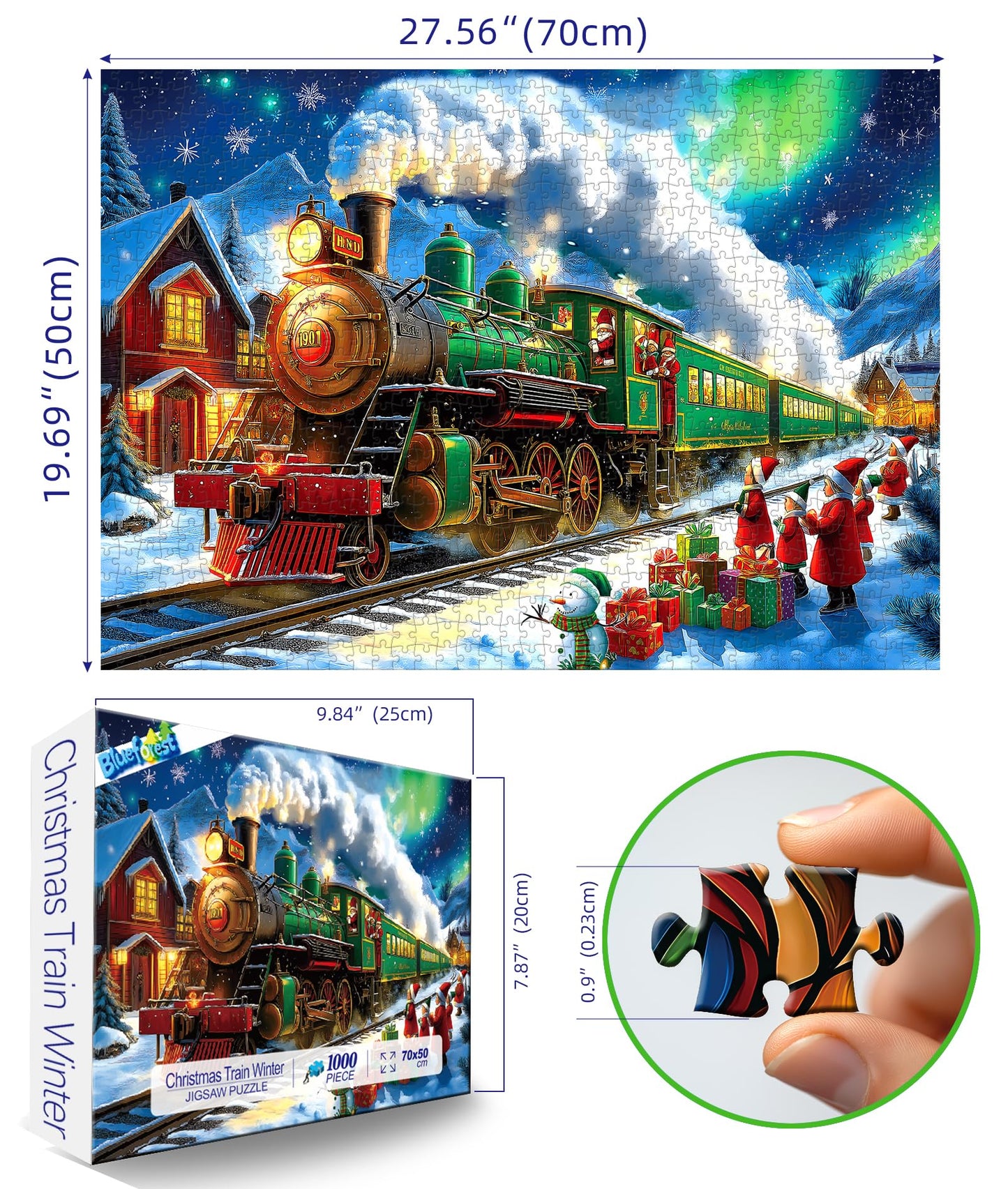 Blueforest Christmas 1000-Piece Puzzle for Adults – 27.5x19.7 Inches, Aurora & Santa Train