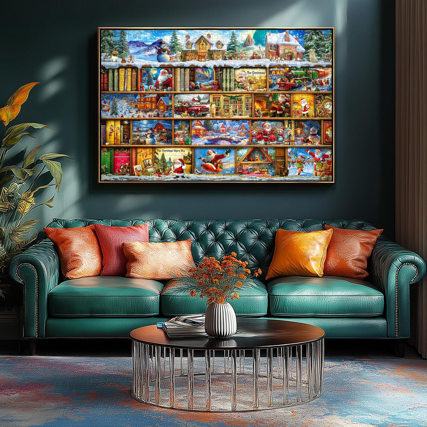 Blueforest Christmas Jigsaw Puzzle for Adults – 1000-Piece Book Library with Lettered Back and Bonus Poster