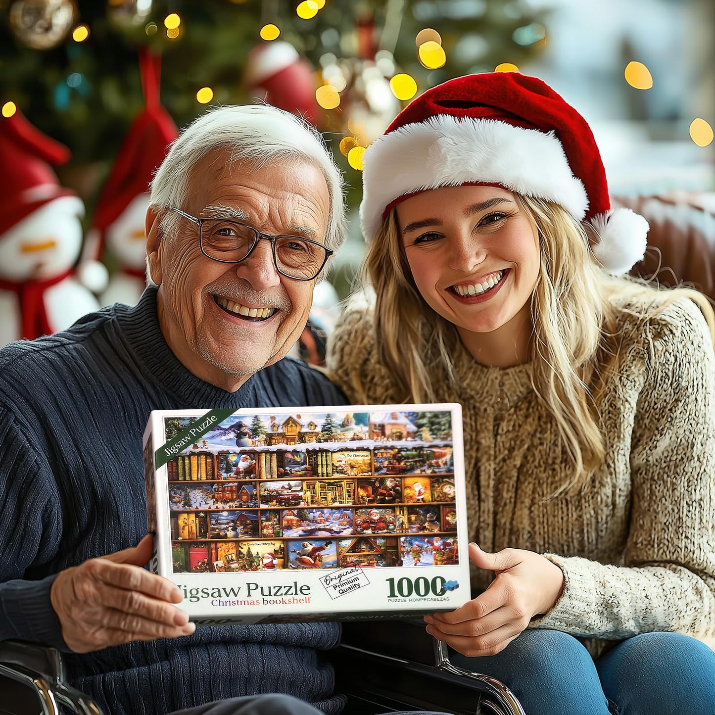 Blueforest Christmas Jigsaw Puzzle for Adults – 1000-Piece Book Library with Lettered Back and Bonus Poster