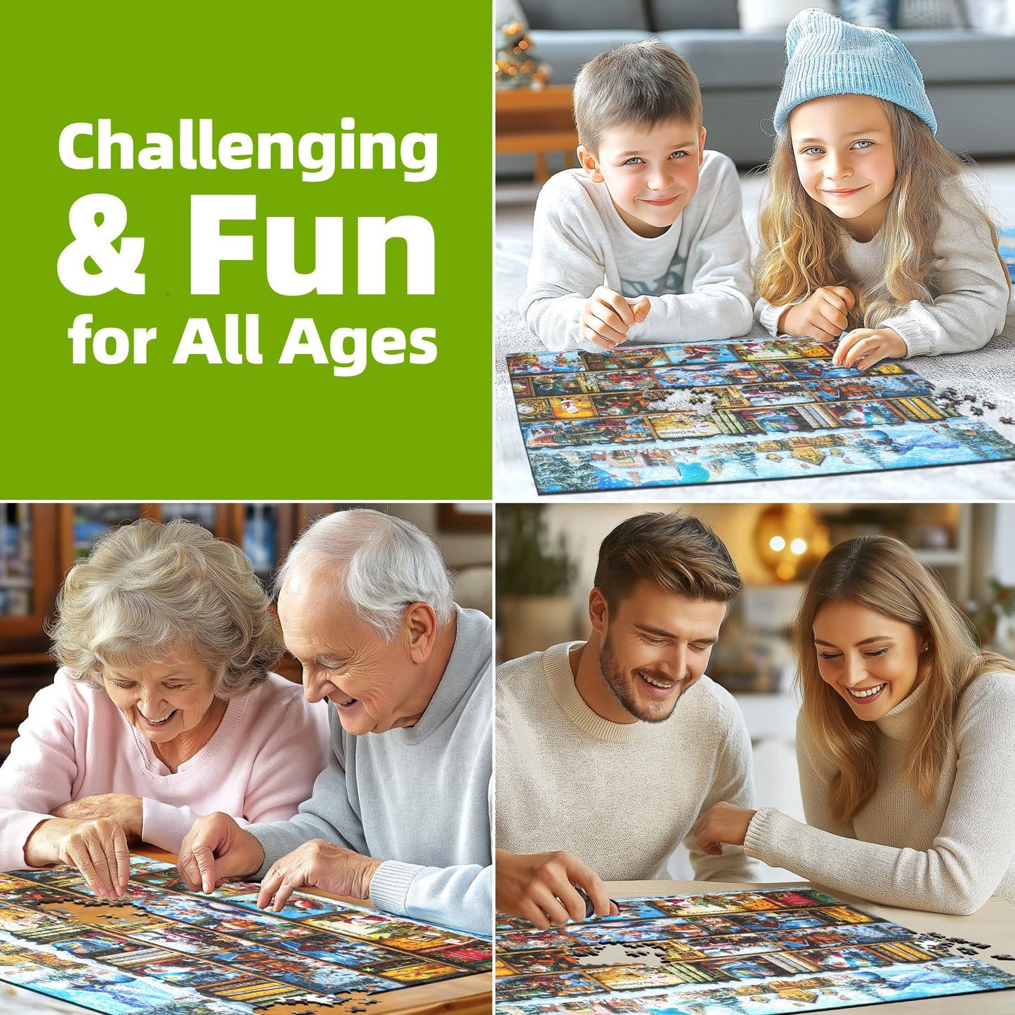 Blueforest Christmas Jigsaw Puzzle for Adults – 1000-Piece Book Library with Lettered Back and Bonus Poster