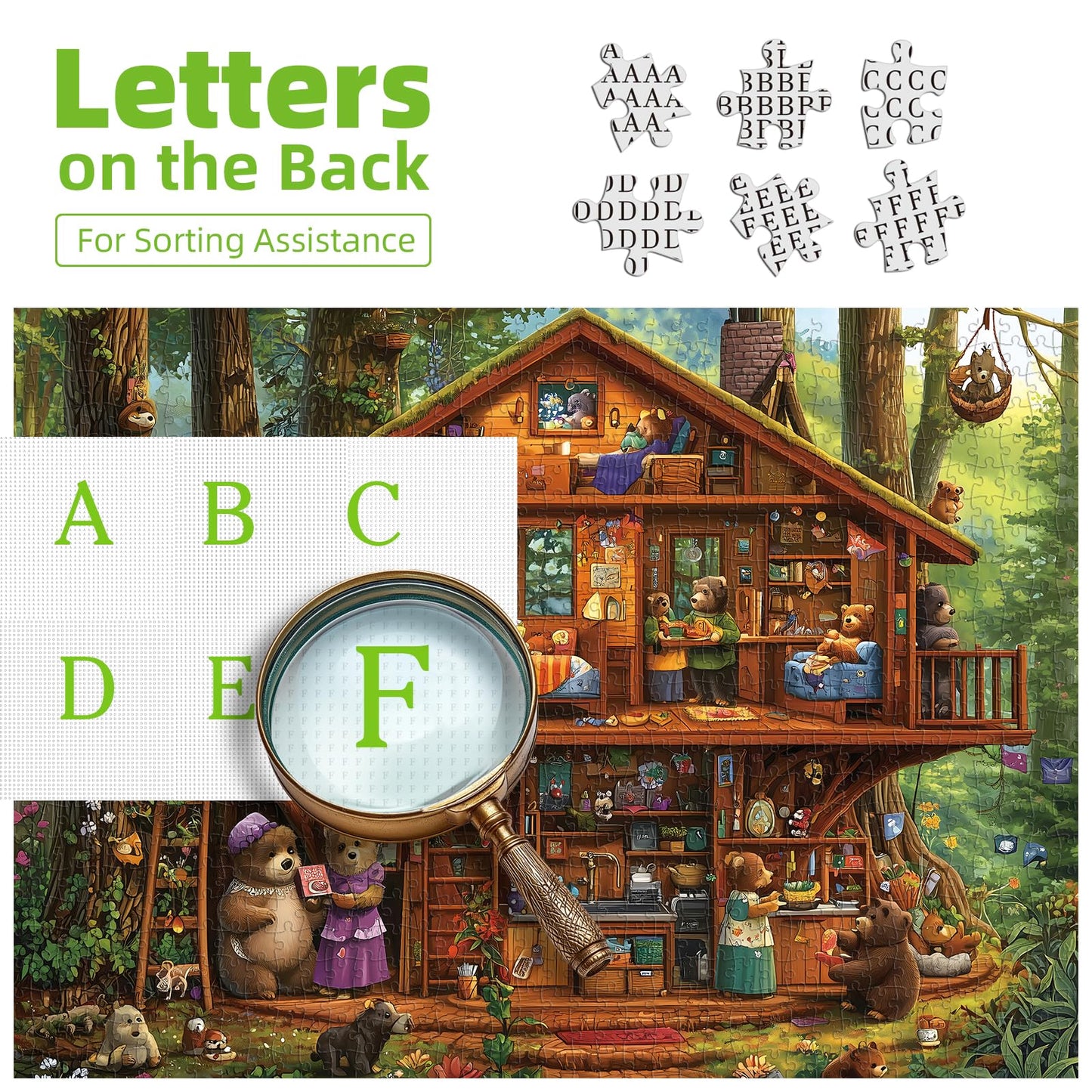 Blueforest 1000-Piece Puzzle: Large Forest Treehouse Bear Family Art for Adults (27.5 x 19.7 inches)