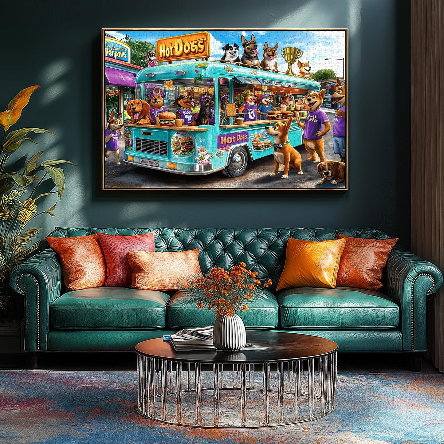 Blueforest 1000-Piece Jigsaw Puzzle for Adults – Cartoon Dogs Food Truck Adventure (27.5 x 19.7 in)