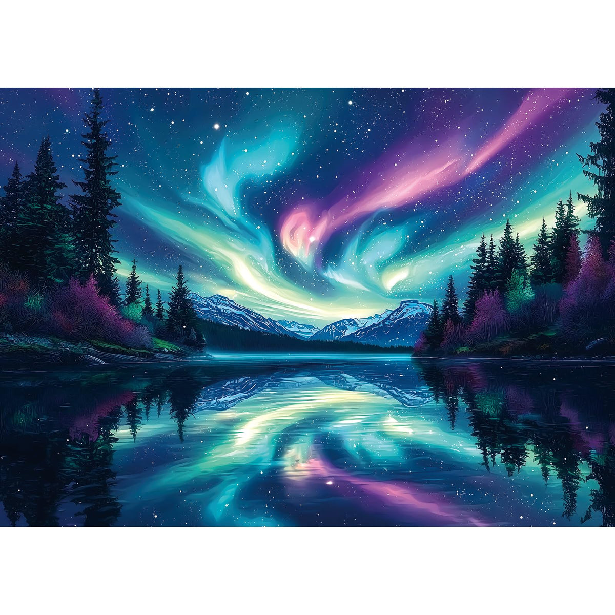 Blueforest 1000-Piece Puzzle: The Lake Water & Arctic Aurora for Adults | Hard Jigsaw Challenge