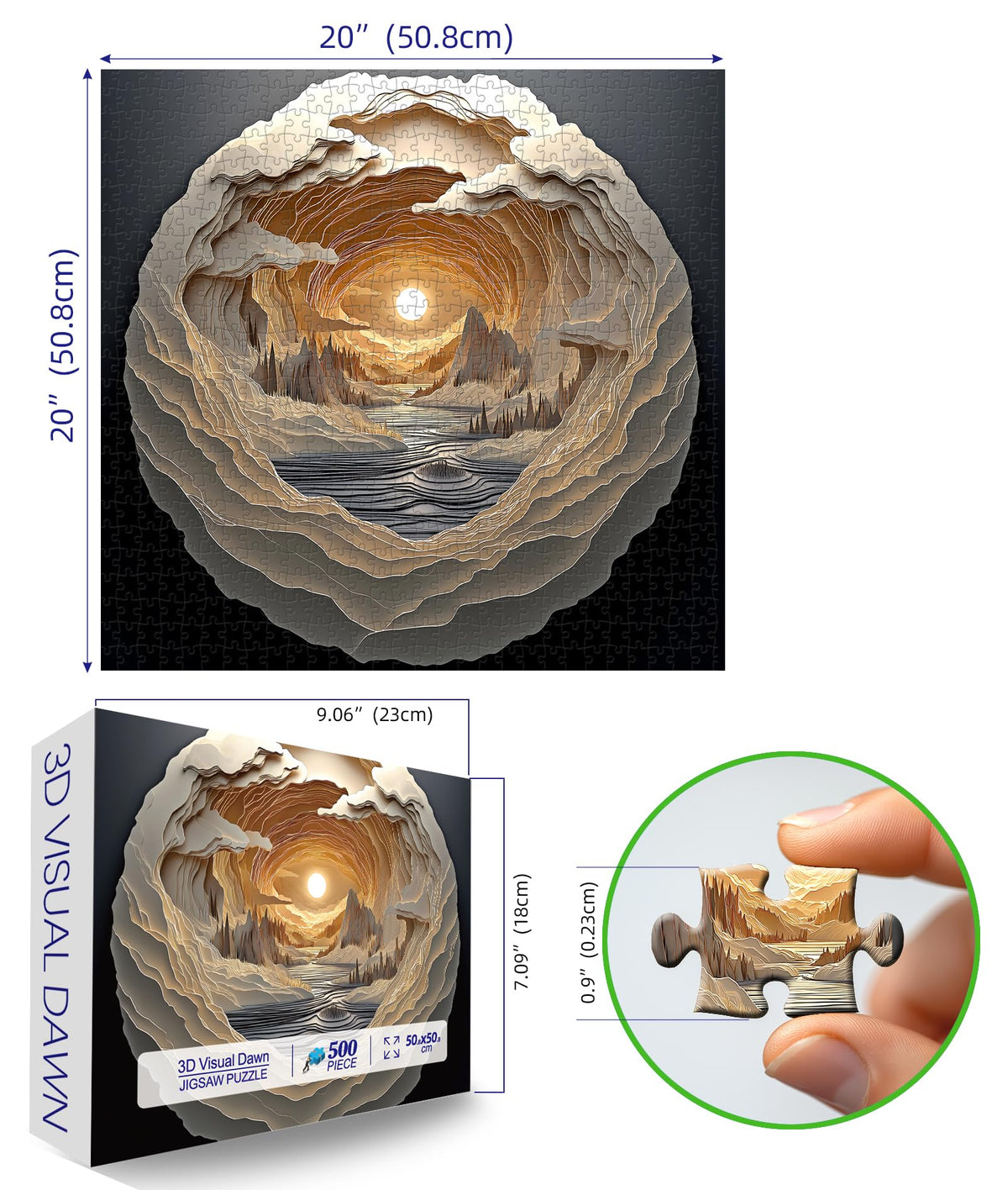 Blueforest 3D Visual Art Puzzles for Adults | 500-Piece Cave Dawn Jigsaw