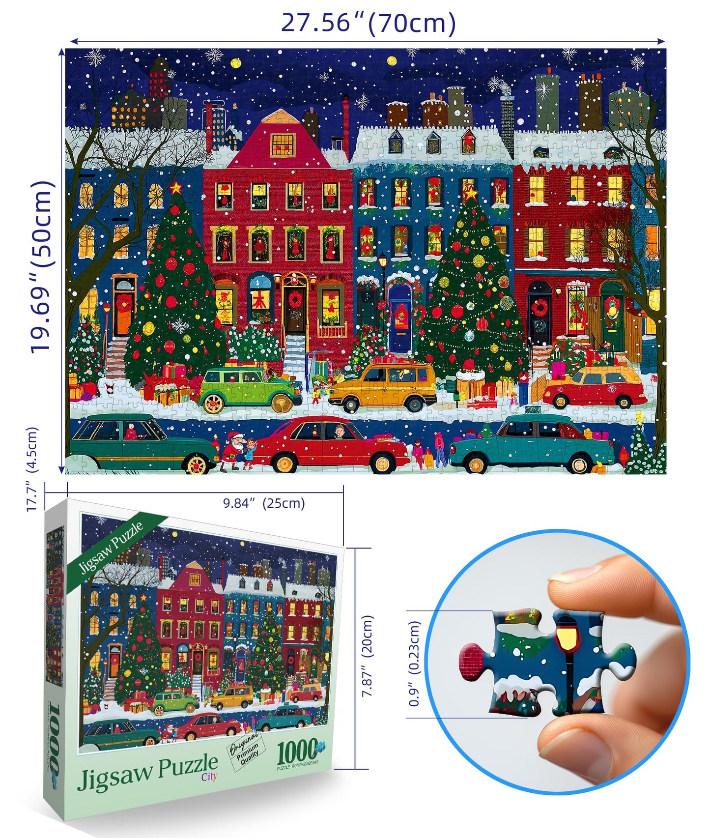 Blueforest Christmas Winter 1000-Piece Jigsaw Puzzle with Back-Letter Guides – Snow City Scene