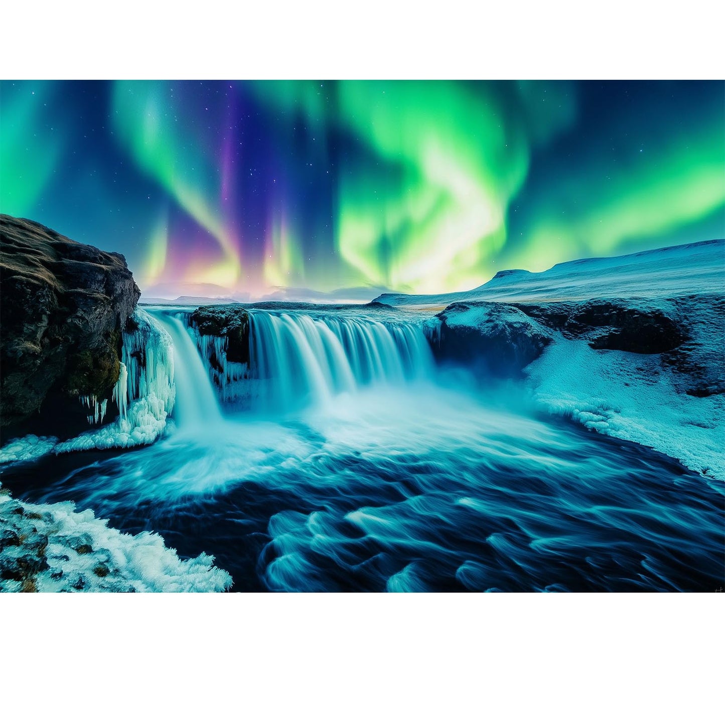 Blueforest Northern Lights Waterfall 1000 Piece Puzzle for Adults – Vibrant Aurora Landscape