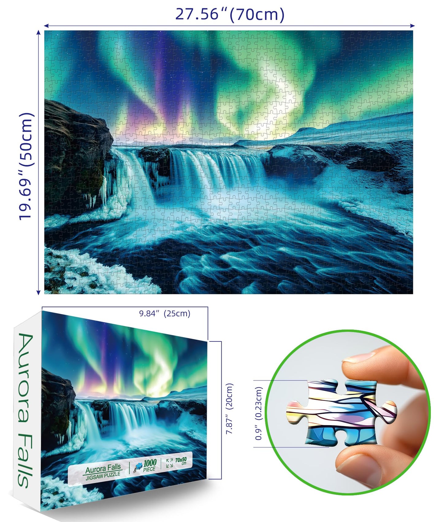 Blueforest Northern Lights Waterfall 1000 Piece Puzzle for Adults – Vibrant Aurora Landscape