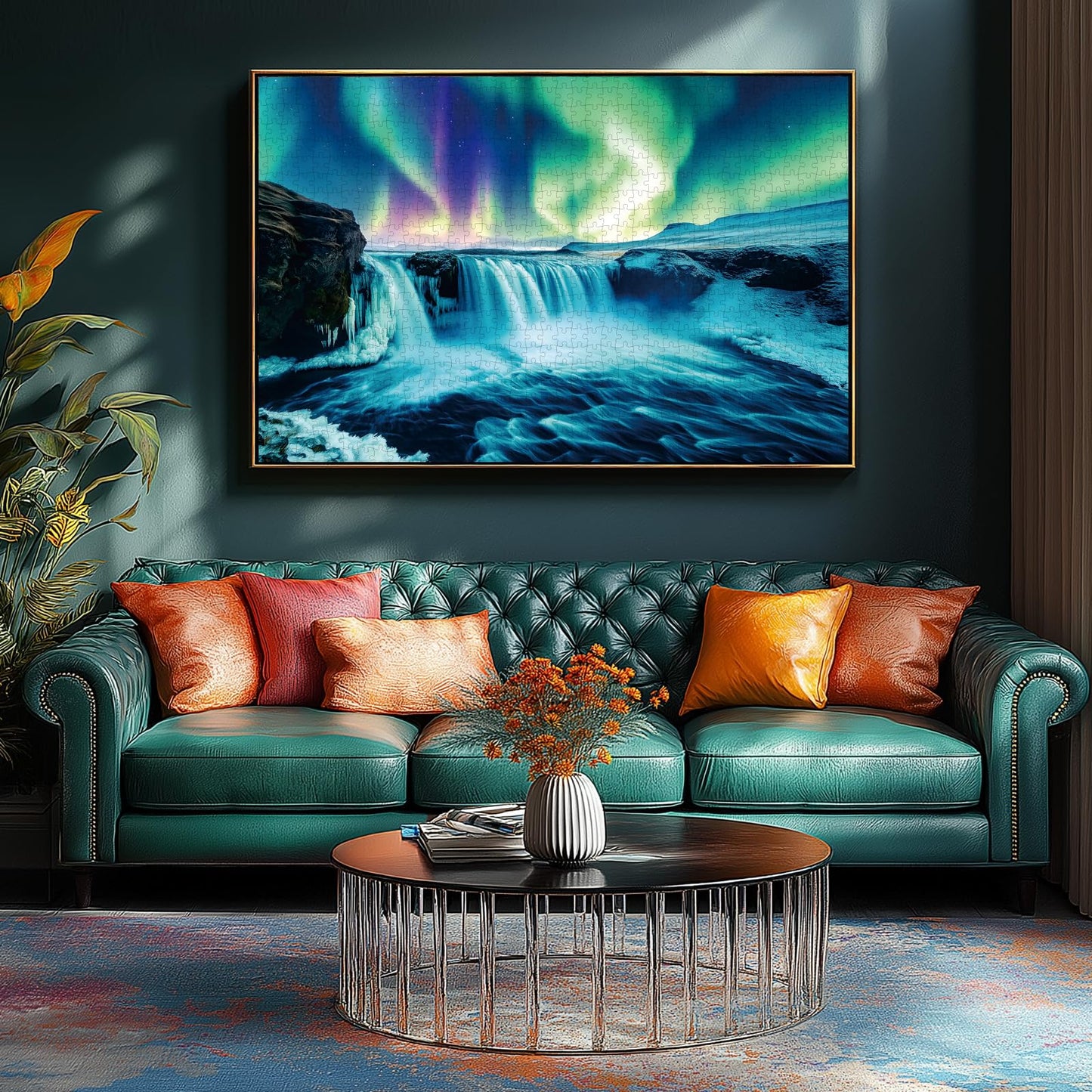 Blueforest Northern Lights Waterfall 1000 Piece Puzzle for Adults – Vibrant Aurora Landscape