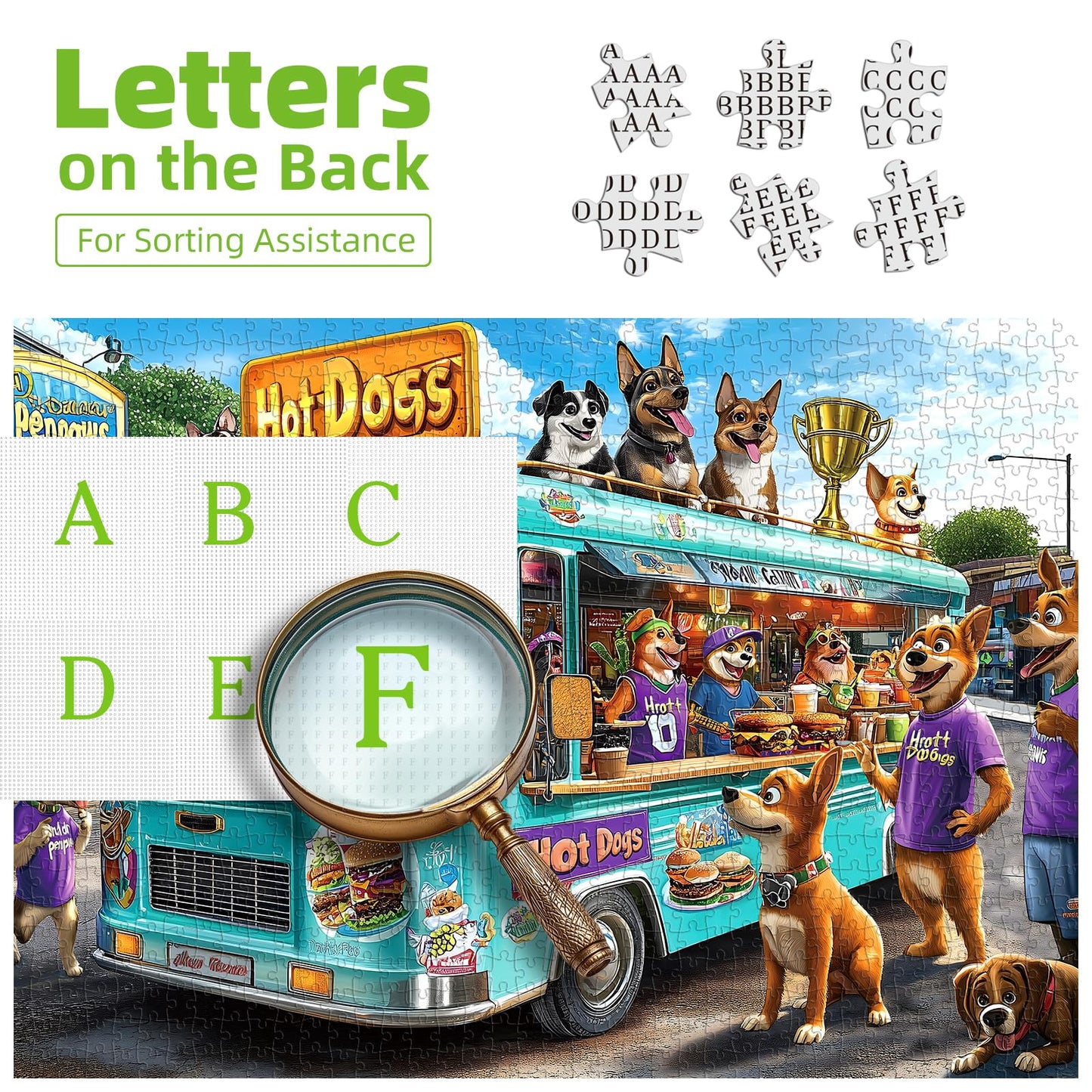 Blueforest 1000-Piece Jigsaw Puzzle for Adults – Cartoon Dogs Food Truck Adventure (27.5 x 19.7 in)