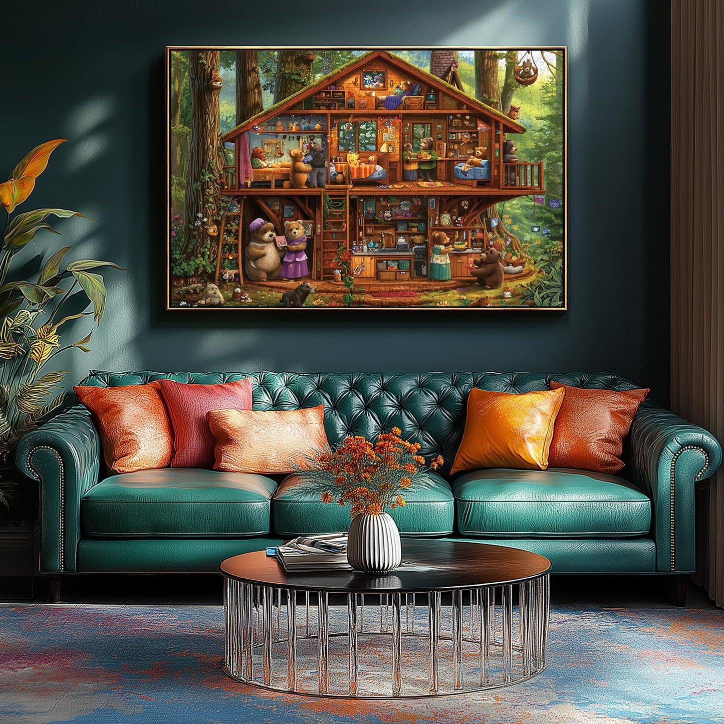Blueforest 1000-Piece Puzzle: Large Forest Treehouse Bear Family Art for Adults (27.5 x 19.7 inches)