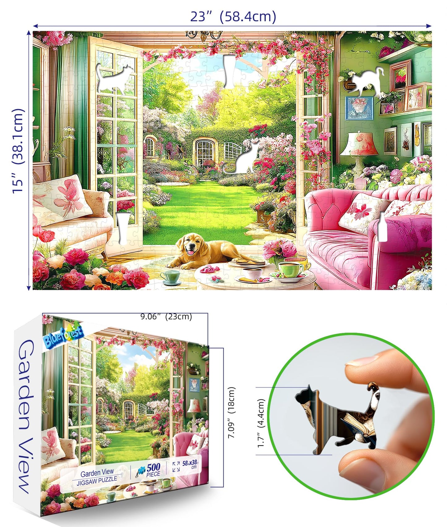 Blueforest 500 Piece Jigsaw Puzzle for Adults – Unique Shapes & Cozy Indoor Garden Scene
