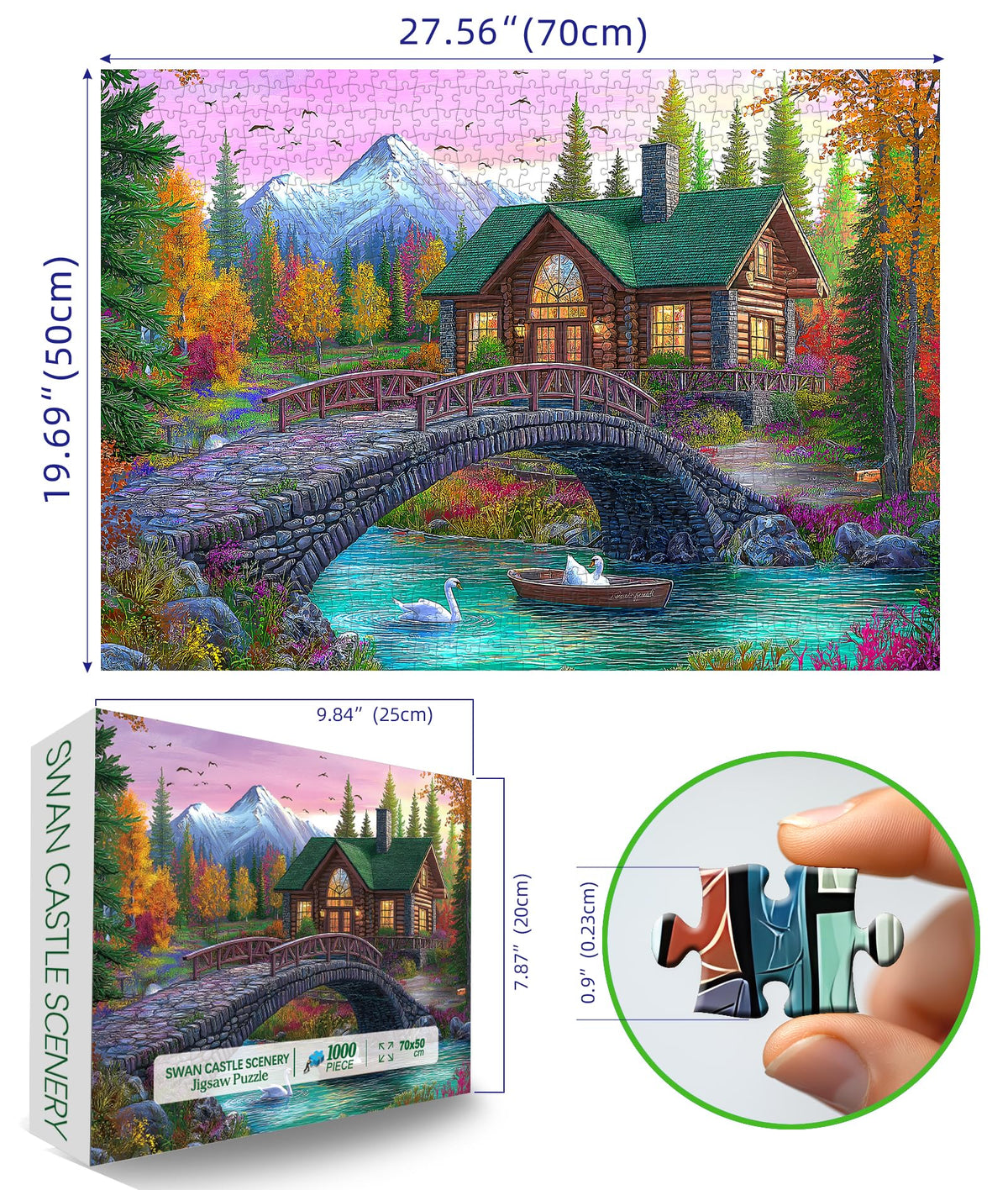Blueforest 1000-Piece Jigsaw Puzzle for Adults | Stone Bridge Landscape, Autumn Valley & Mountains | 27.5x19.7 in