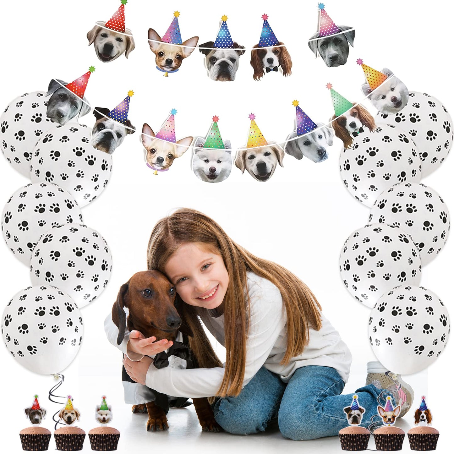 Bluegogo Dog Birthday Party Supplies — Serves 20, Plates, Napkins, Banner, Balloons, Cake Toppers