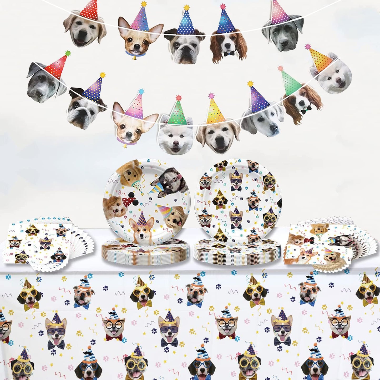 Bluegogo Dog Birthday Party Supplies — Serves 20, Plates, Napkins, Banner, Balloons, Cake Toppers