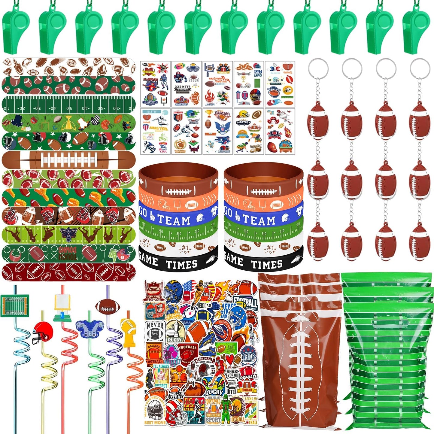 Bluegogo 134 Pcs Football Party Favors Set: Bracelets, Whistles & Keychains