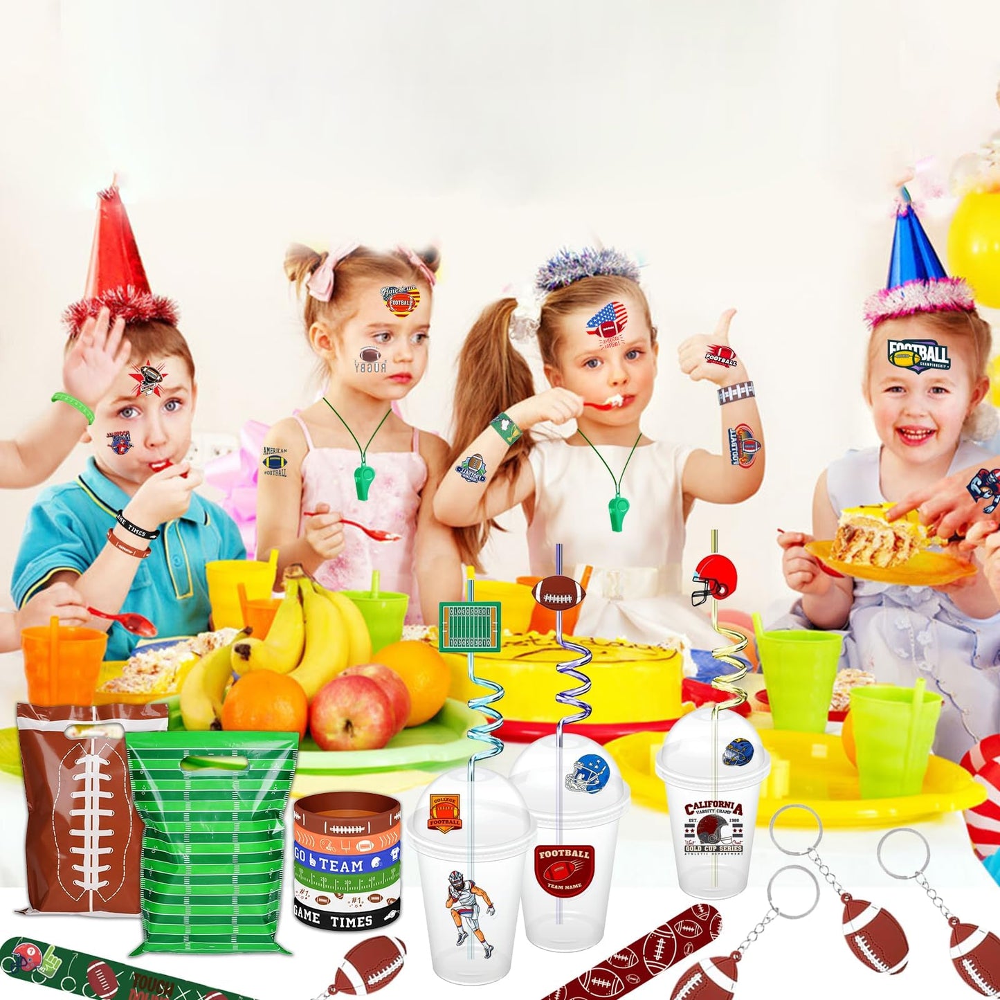 Bluegogo 134 Pcs Football Party Favors Set: Bracelets, Whistles & Keychains