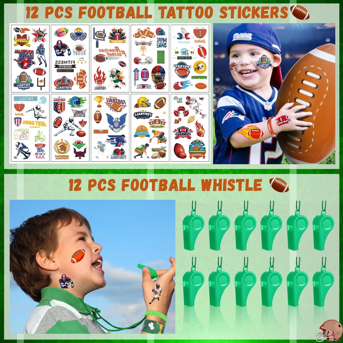 Bluegogo 134 Pcs Football Party Favors Set: Bracelets, Whistles & Keychains
