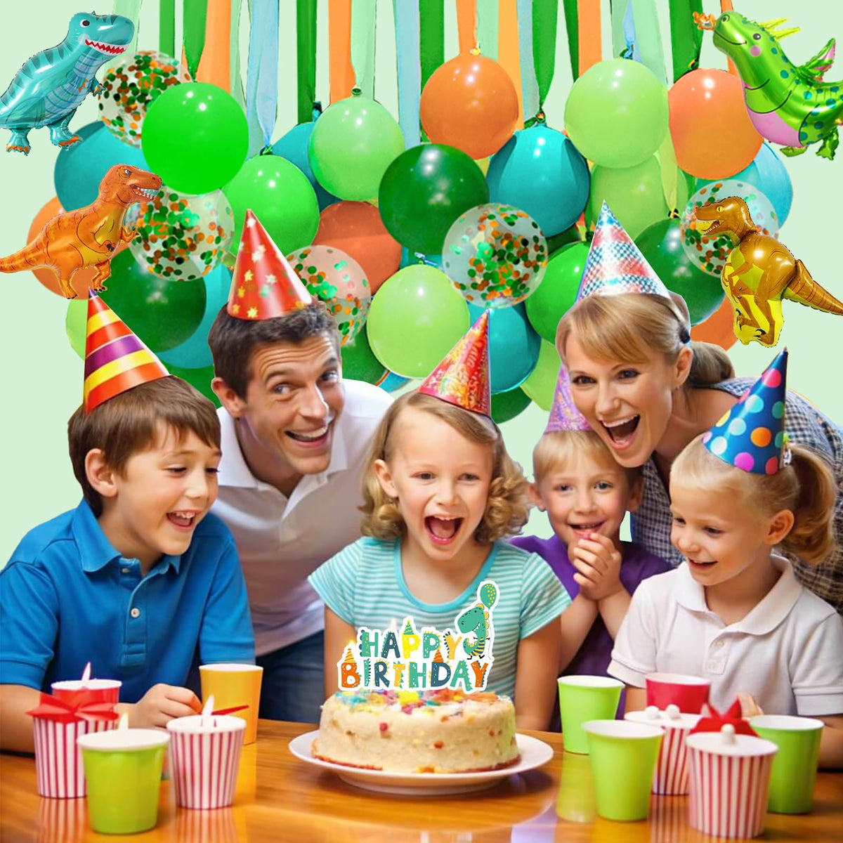 Bluegogo Dinosaur Birthday Decorations – Banner, Balloons & Cake Topper for Dino Parties